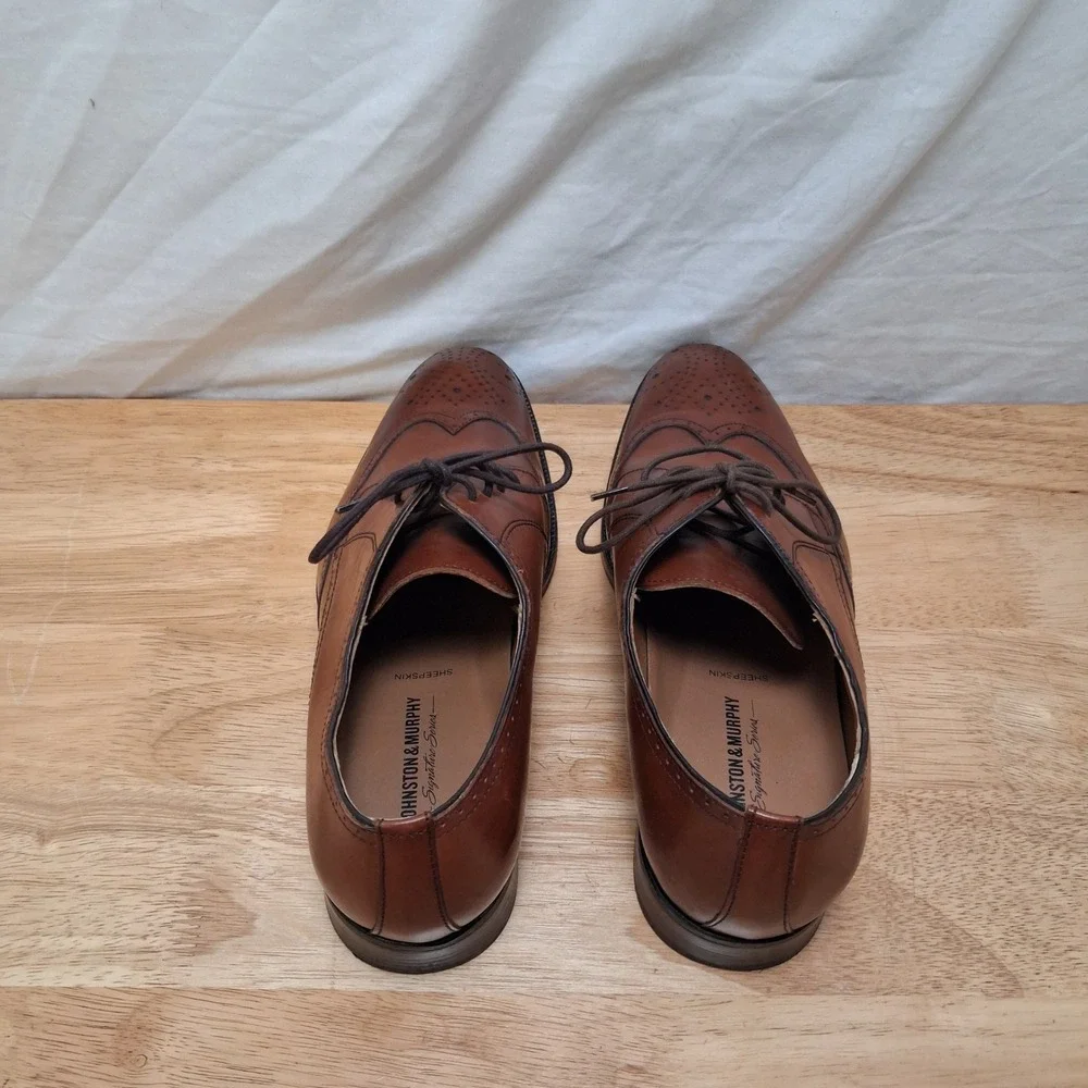 Johnston & Murphy Signature Series Men 10.5W Brown Wingtip Oxford Dress Shoes